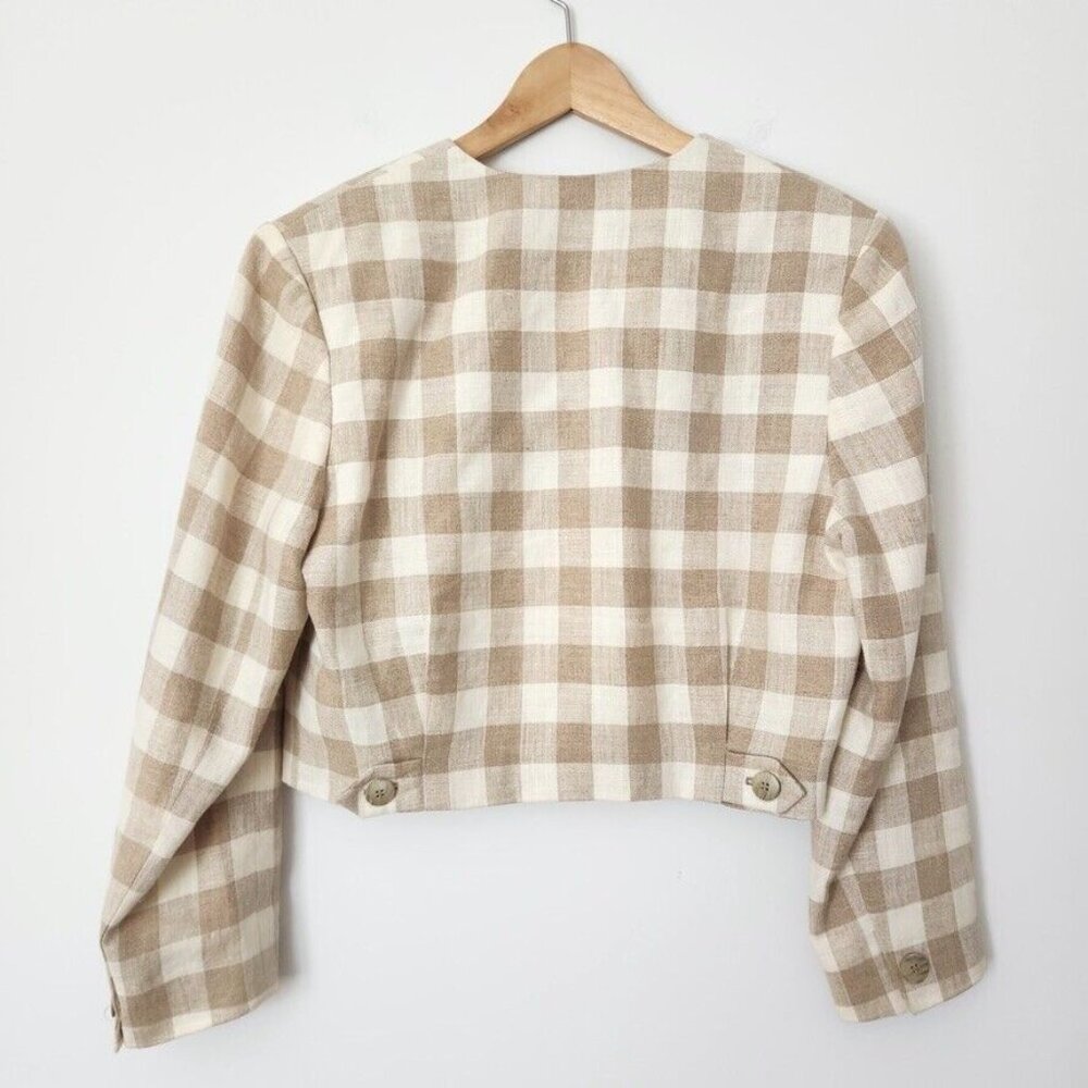Vtg 70s Plaid Skirt Set Sz 10 Tan Jacket Union Made Linen JH Collectibles ILGWU - Picture 3 of 16